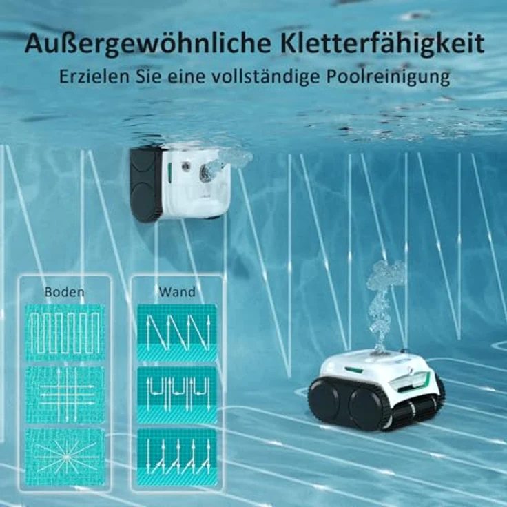 WYBOT C2 Vision, Kabelloser Poolroboter mit KI-Kamera, Zweischicht-Filterung und leistungsstarker Absaugung, für Eingelassene Pools bis zu 180㎡ (Weiß Grün) – Bild 4