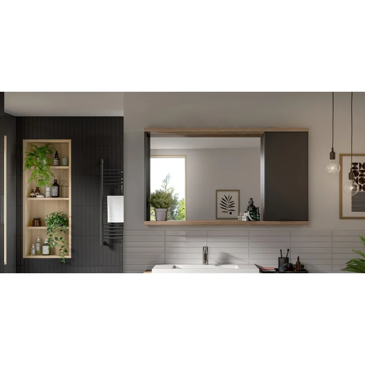 Spiegelschrank (B/H/T: 130x76x20 cm) in anthrazit grau Nachbildung – Bild 5