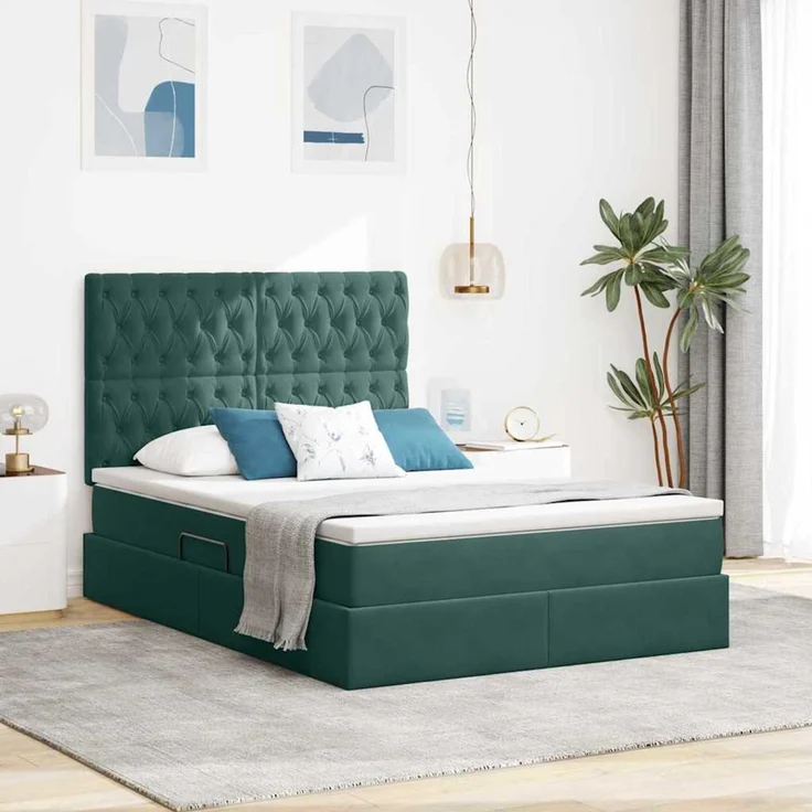 vidaXL Aufbewahrungsbett mit Matratze Dunkelgrün 140 x 190 cm Samt 3372090 – Bild 1