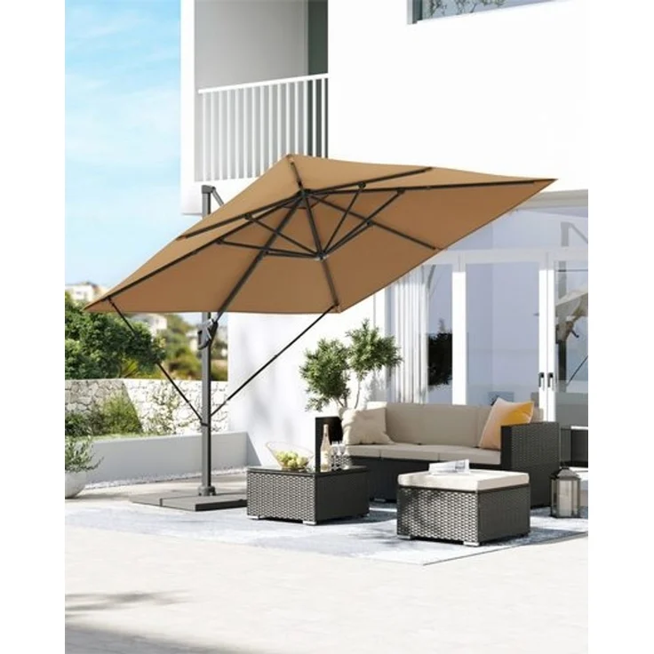 Songmics Sonnenschirm mit Ständer, 360° drehbar, UPF 50+, Khaki, 253 x 290 x 290 cm – Bild 2