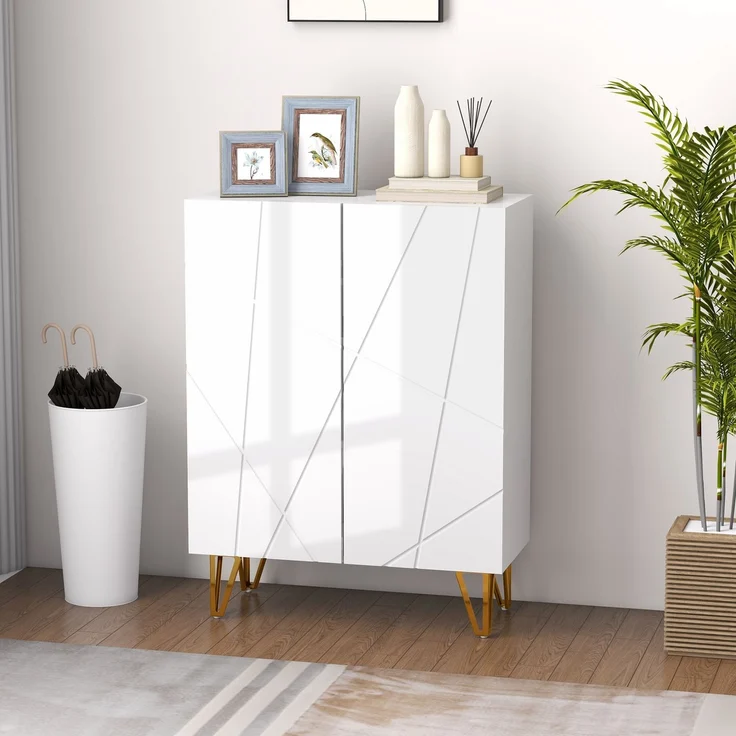 Moderner Schuhschrank für 15–20 Paar Schuhe, verstellbare Einlegeböden und gedämpfter Verschluss, 72 x 31,5 x 95 cm, Weiß – Bild 4