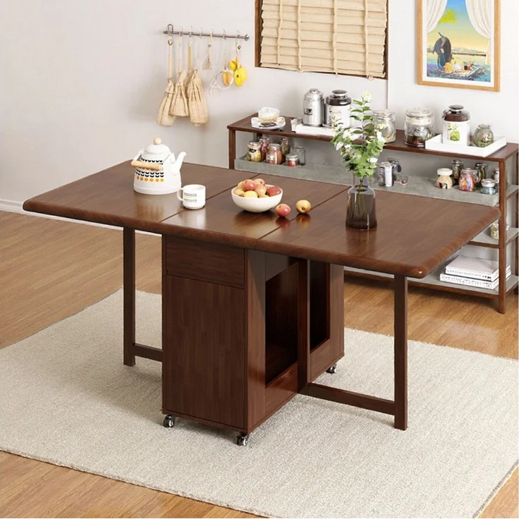 oleyluckidea Esstisch klappbar Massivholz Klapptisch 130 cm mit Stauraum & Rollen Nussbaum (0-St, ein Esstisch), Breite 13Ocm – Bild 2