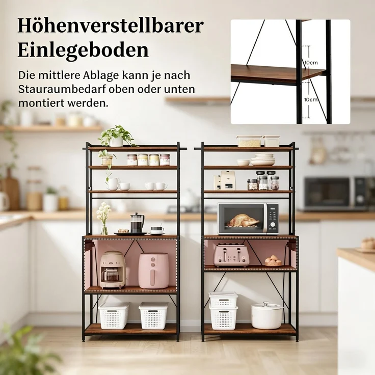 Moderner Stil Display-Regal,Coffee Bar Station,Küchenregal mit Steckdosen,Küchenkomode,Mini Küche Arbeitsstation--Rustikales Braun--40x80x167cm--YOUDENOVA – Bild 5