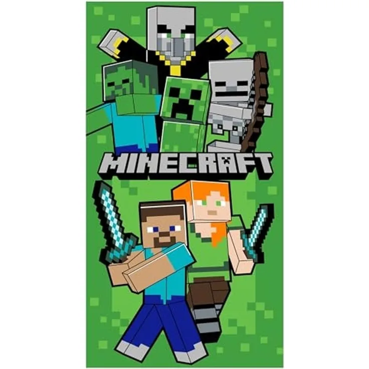 Minecraft Baumwolle Strandtuch Frottee Badetuch mit Premium Druck, 70x140 cm