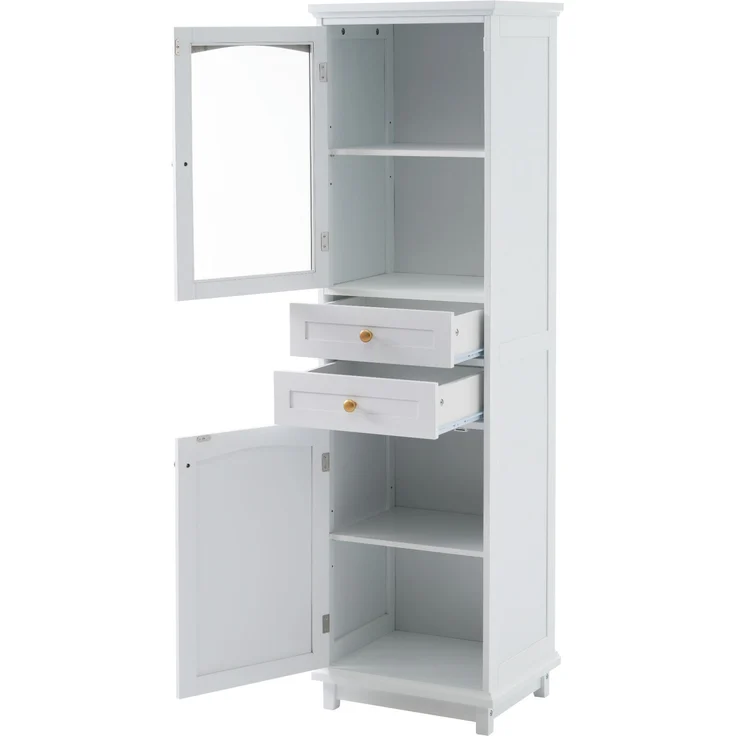 Badezimmerschrank 45 x 36 x 160 cm in Weiß mit Glastür, Schubladen und verstellbarem Einlegeboden – Bild 6
