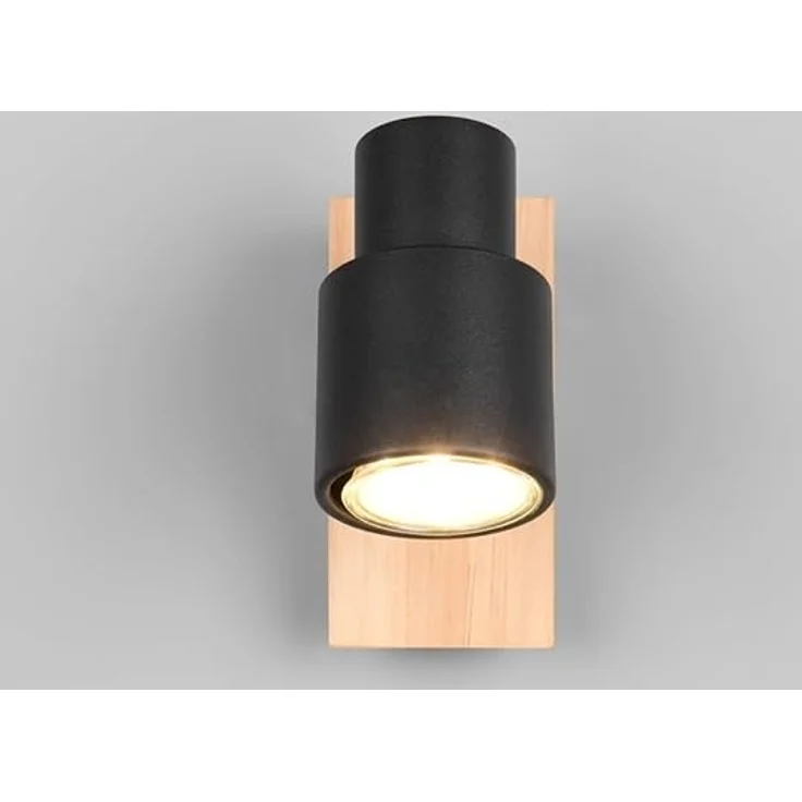 Wandstrahler PIERRE mit Schalter, Metall Schwarz & Holz, Breite 6cm – Bild 4