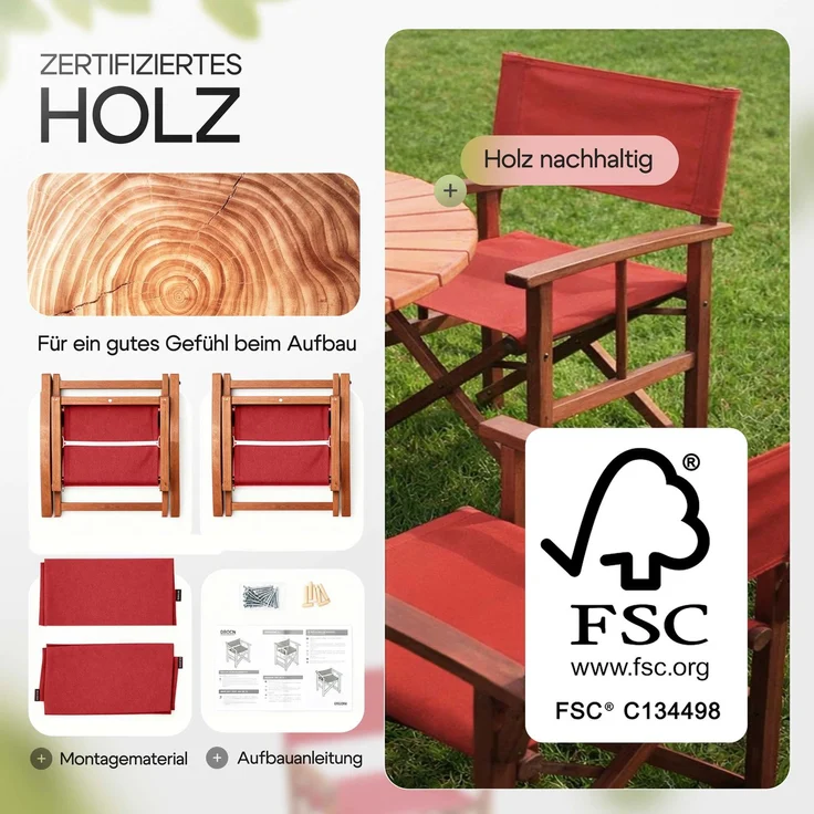 CASARIA® Regiestuhl aus FSC® Eukalyptusholz Rot – Bild 6