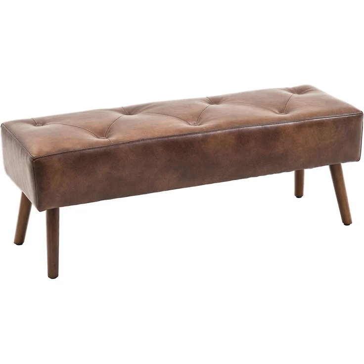 Rayofly-Vintage gepolsterte Bettbank am Fußende, Holzbeine antikisiert, Braun, H 42cm x T 114cm x B 38cm – Bild 1