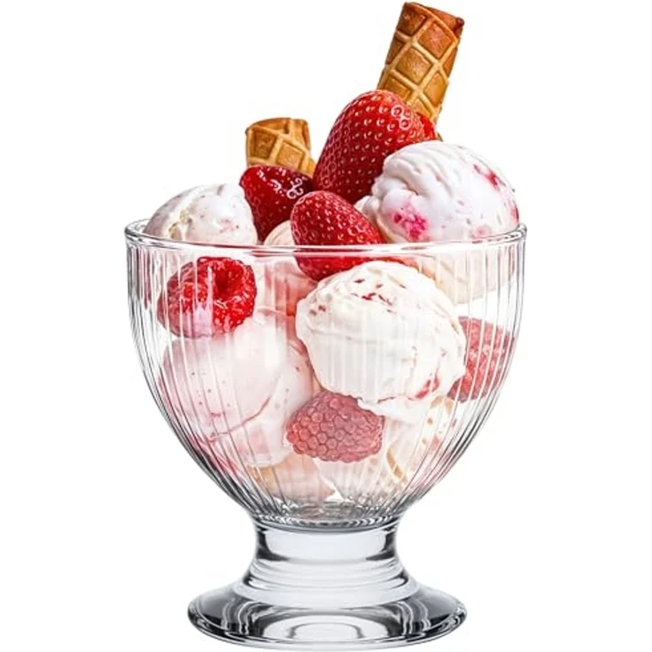 KONZEPT Eisschale Eisbecher Glas Set, Glasschale mit Fuß 405 ml, Glas Geriffelt für Eis, (4-tlg), Perfekt für Schichtdessert, Candy Bar Zubehör – Bild 1