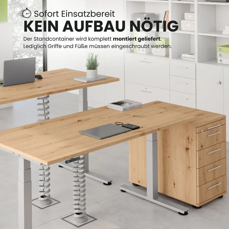 bümö Schreibtisch Schrank abschließbar, Schubladenschrank Holz in graphit, Container mit Schubladen - Schubladen Schrank Büro, Schreibtisch Container od. Schreibtisch Kommode mit Bogengriffe, SC50-G-G-BM – Bild 5