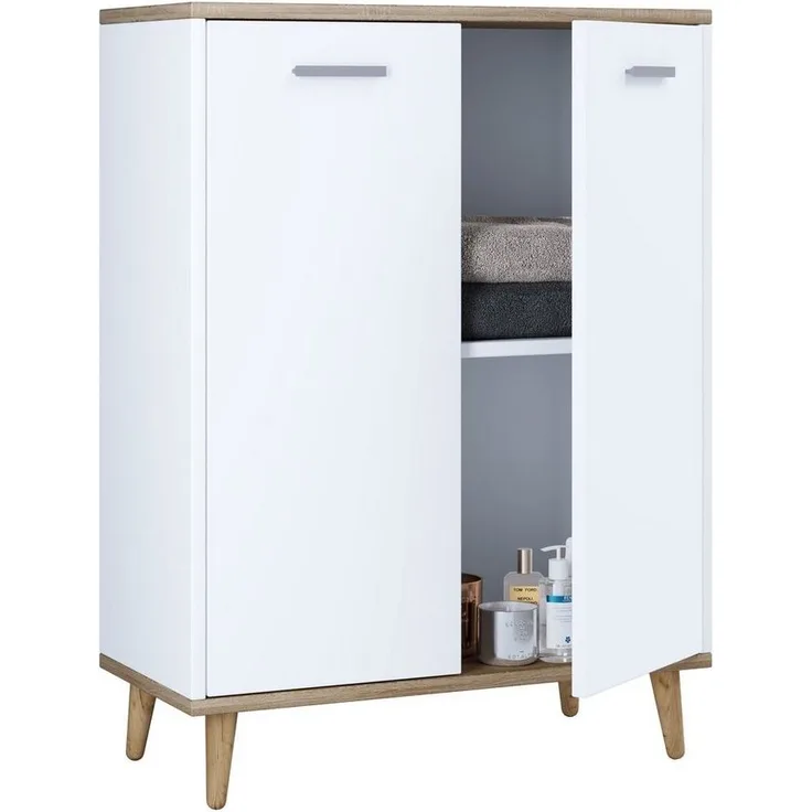 VCM Kommode & Sideboard Lindas 917530 Weiß / Honig-Eiche H. 81 x B. 60 x T. 28 cm