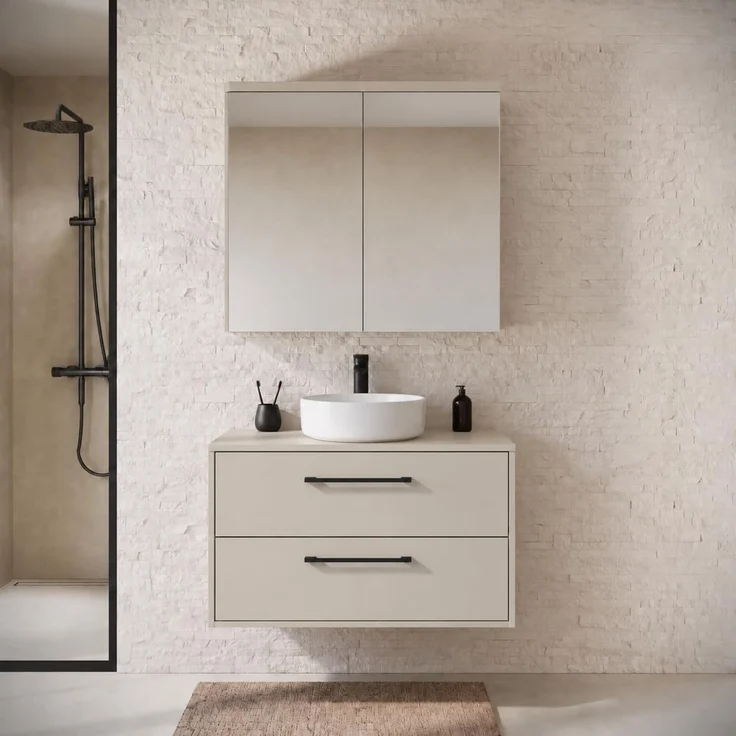 Badplaats Waschtischunterschrank Florence 80 x 46 cm - Cashmere - mit Spiegelschrank – Bild 2