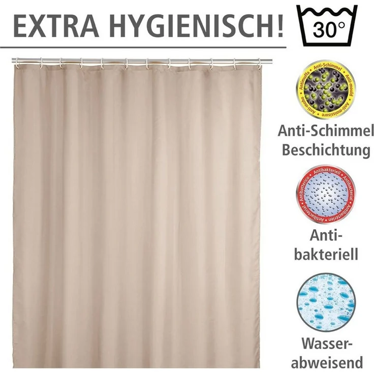 WENKO UNI Duschvorhang 180 x 200 cm, Beige, waschbar – Bild 4