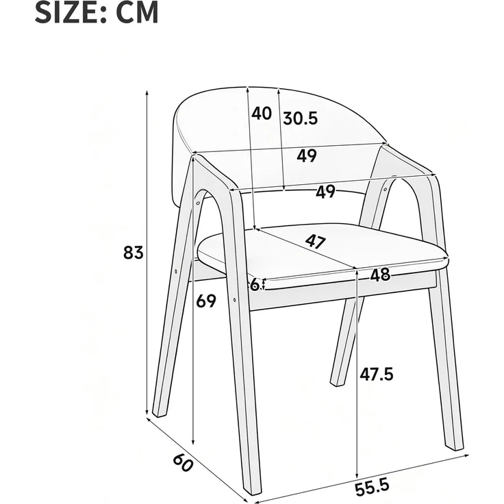 4 Esszimmerstühle aus Massivholz, bequem und atmungsaktiv, geeignet für Esszimmer, Wohnzimmer, Cafés, moderner Stil, Leinenstoff,Walnussholzfarbe + Haferbeige--Nussbaum--55.5x60x83cm--YOUDENOVA – Bild 4
