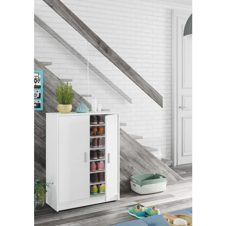 Calicosy 'BASIC' Schuhschrank mit 2 Türen und 6 Aufbewahrungsfächern L101 cm - Weiß – Bild 2