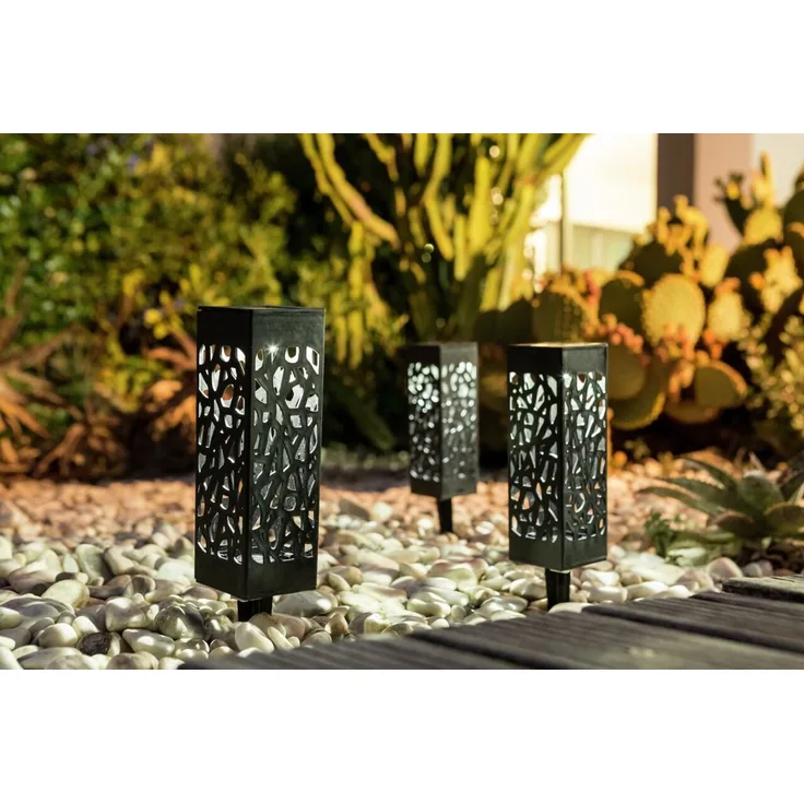 Ambia Garden Solarleuchten Set 3-tlg, Kunststoff schwarz, LED-Leuchtmittel, IP44
