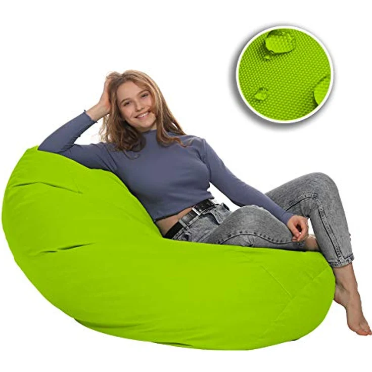 HomeIdeal - Sitzsack XXL Bodenkissen für Erwachsene & Kinder - Geeignet für Gaming oder Entspannen - Indoor wie Outdoor da er Wasserfest ist - mit EPS Perlen, Farbe:Kiwigrün, Größe:XXL – Bild 10