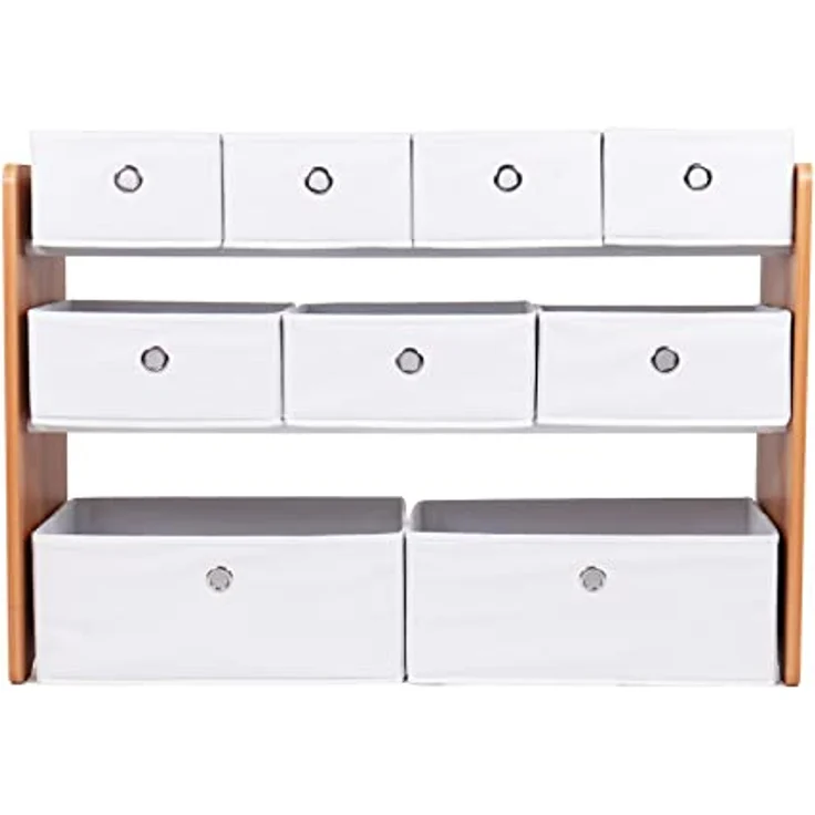 Humble Crew Kinderregal aus Holz – Spielzeugregal mit 6 Stoffboxen, Aufbewahrungsregal für Kinderzimmer, Natur/Weiß – Bild 7