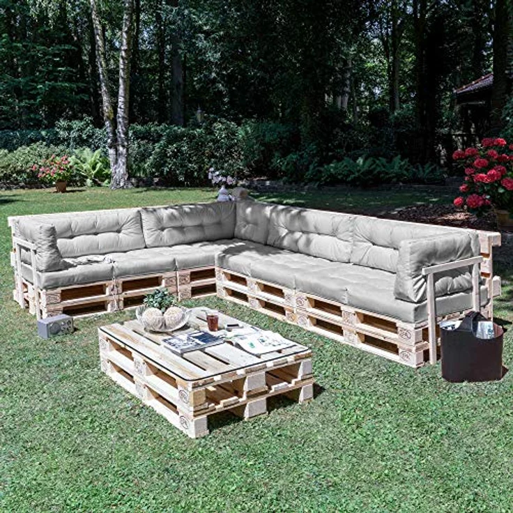Beautissu ECO Elements Palettenkissen, Hellgrau, 20x40x60 cm, Outdoor-Rückenkissen mit Karo-Struktur und Zierknöpfen – Bild 6
