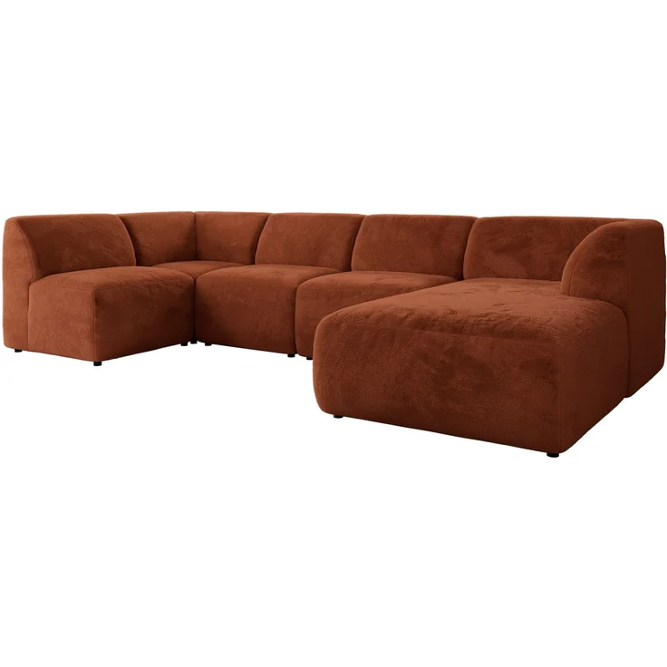 Modulares XXL-Ecksofa MODARO 5M, U-Form, Wohnlandschaft, 5-teilig, freistehend, Wohnzimmer Couch, HR-Schaumstoff - Orange Plüsch - Rechts – Bild 7