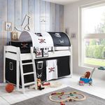 Relita Halbhochbett VIBORG-13 90x200 cm Buche massiv weiß lackiert, mit Textilset Pirat