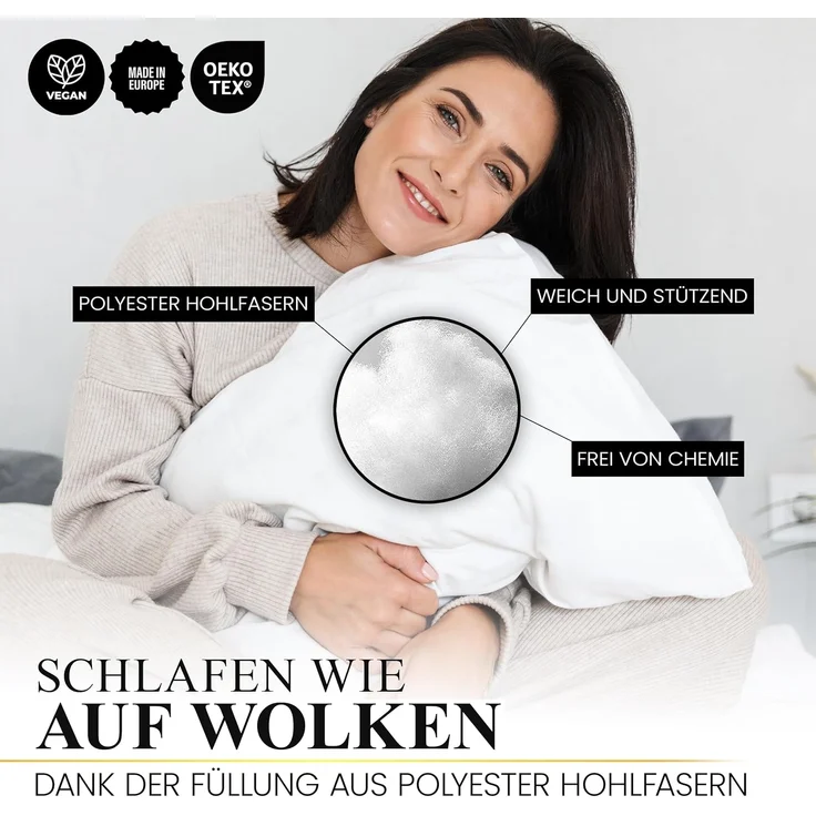 Gentle North Microfaserkissen Hochwertige Kopfkissen in Hotelqualität verschiedene Größen, Füllung: 100% Polyester, Seitschläfer, Rückenschläfer, Seitenschläfer, Bauchschläfer, 1- oder 2-tlg, Reißverschluss für Füllung, waschbar, Made in EU, allergiker... – Bild 5