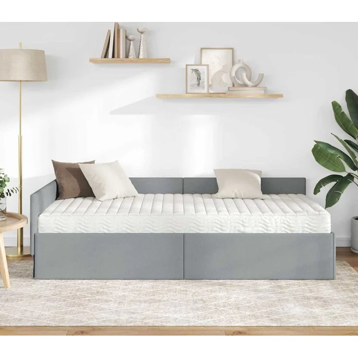 vidaXL Eckbettgestell mit Matratze 2 stk. Hellgrau 100 x 200 cm Stoff 3393605 – Bild 3
