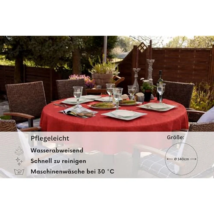 Brandsseller Gartentischdecke Ø 140 cm Tischdecke mit Paspel Outdoor Tischtuch rund Weichschaum für Garten, Terrasse, Balkon wetterfest rutschfest - Rot – Bild 3