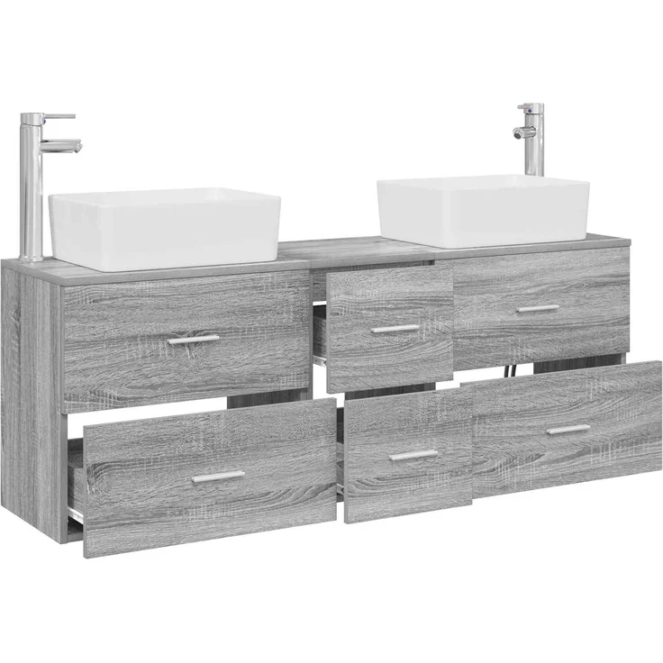 vidaXL Badezimmerschrank-Set 3 stk. Grau Sonoma 136 x 35 x 80 cm 3405864 – Bild 3