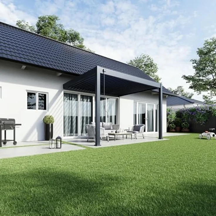 Weide Deluxe | Wand Pergola | Voll Aluminium | 3 x 3,6 M | Lamellendach anthrazit – Bild 3