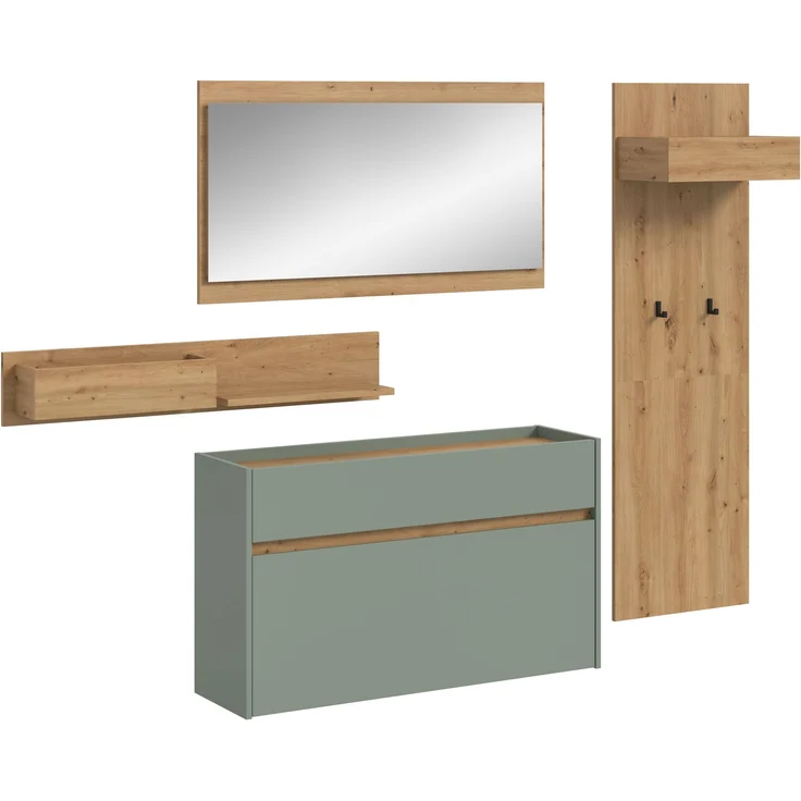 Garderobenkombination B/H/T: 192x205x32 cm in Salbei Nachbildung und Artisan Oak Nachbildung – Bild 1