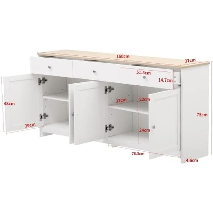 FurnitureR Weiße Küchenschränke aus MDF mit modernem, geradlinigem Design, geräumige Lagerflächen, vielseitig einsetzbar in Küche oder Esszimmer – Bild 2