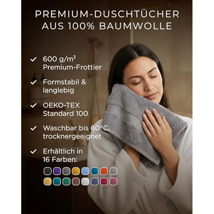 Luckytowel Duschtuch Set 70x140 cm, Oeko-TEX Badetücher aus 100% Baumwolle, 600 g/m², saugstark und flauschig, 2er Pack Dunkelblau – Bild 2