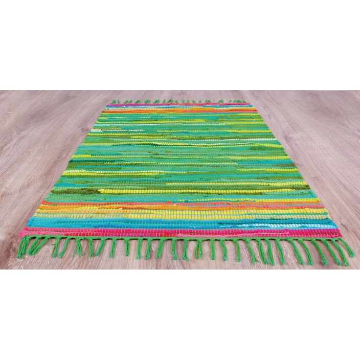 Flickenteppich handgewebter Teppich aus Baumwolle, stylischer und strapazierfähiger Fleckerlteppich in vielen verschiedenen modischen Ausführungen erhältlich (160 x 230cm / grün - dunkelgrün) – Bild 4