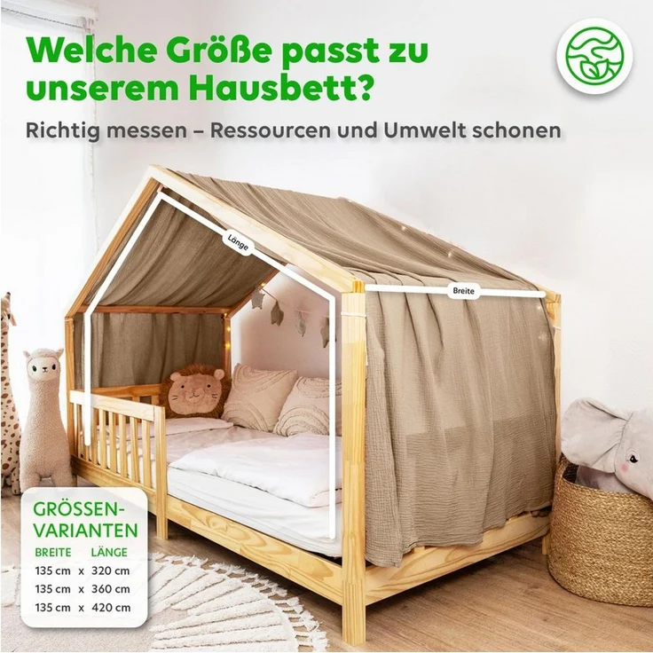 lilimaus Betthimmel, Musselin Baumwolle, Dunkelbeige, 135 x 320cm – Bild 3