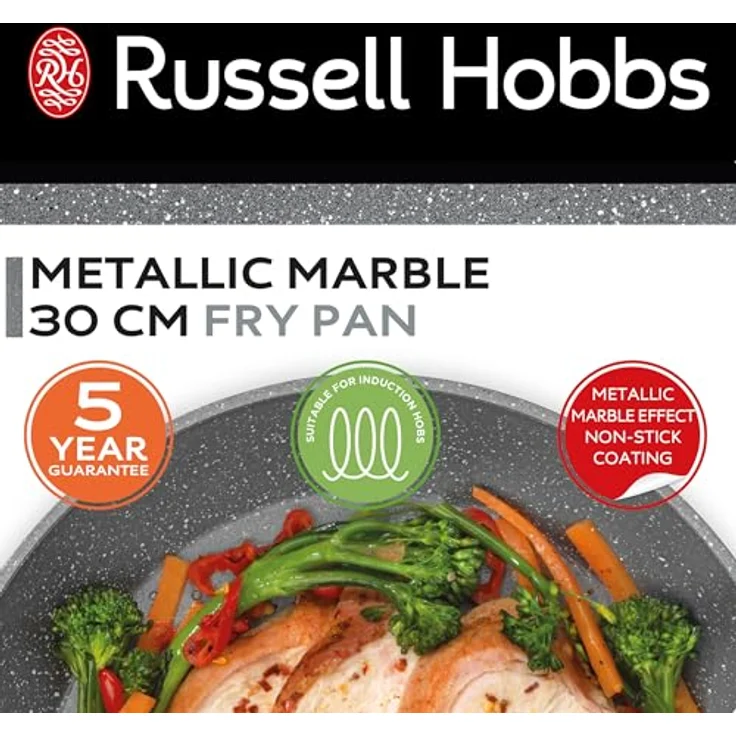 Russell Hobbs RH028011EU7 Metallic Marmor 30 cm Bratpfanne - Antihaftbeschichtete Eier-/Omelettpfanne, Induktionsherd-kompatibel, Pfannkuchen-/Crêpe-Pfanne, Kochgeschirr aus geschmiedetem Aluminium – Bild 4