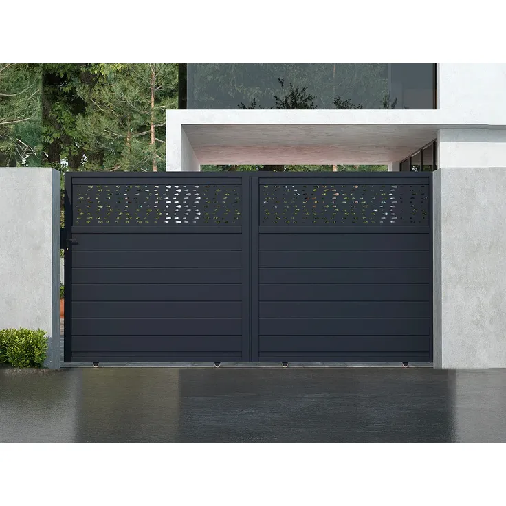 Vente-unique - BAZIO Eingangstor Metall Grau - B 4,6 cm x H 178 cm x L 348 cm – Bild 2