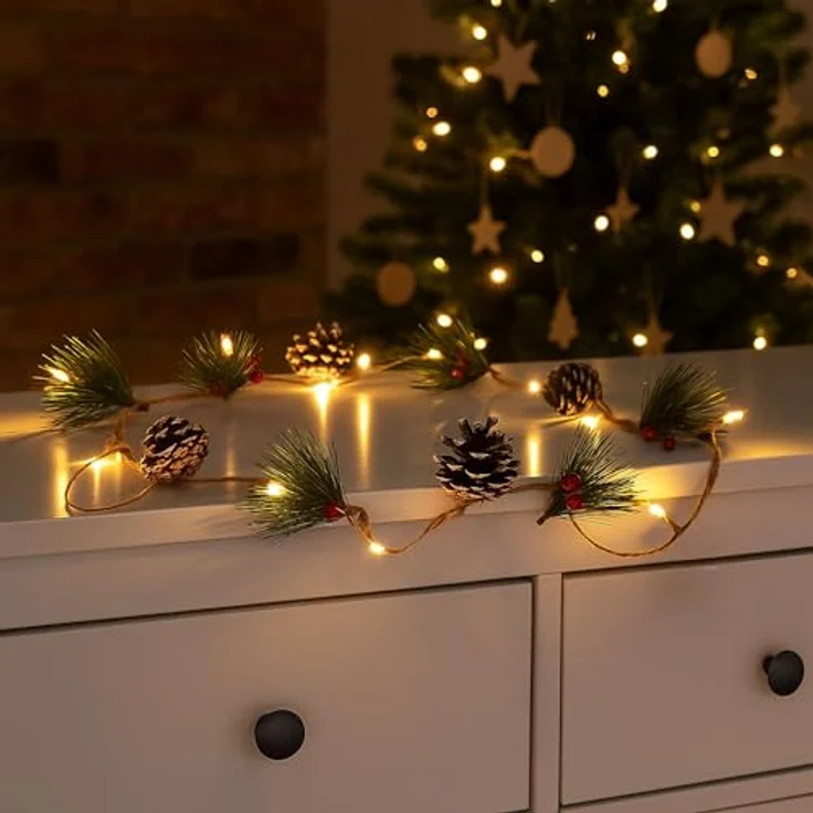 HEITMANN DECO LED-Lichterkette mit Tannenzapfen & Zweigen – 10 warmweiße LEDs, batteriebetrieben – Weihnachtsdeko für Innenräume, Braun – Bild 6