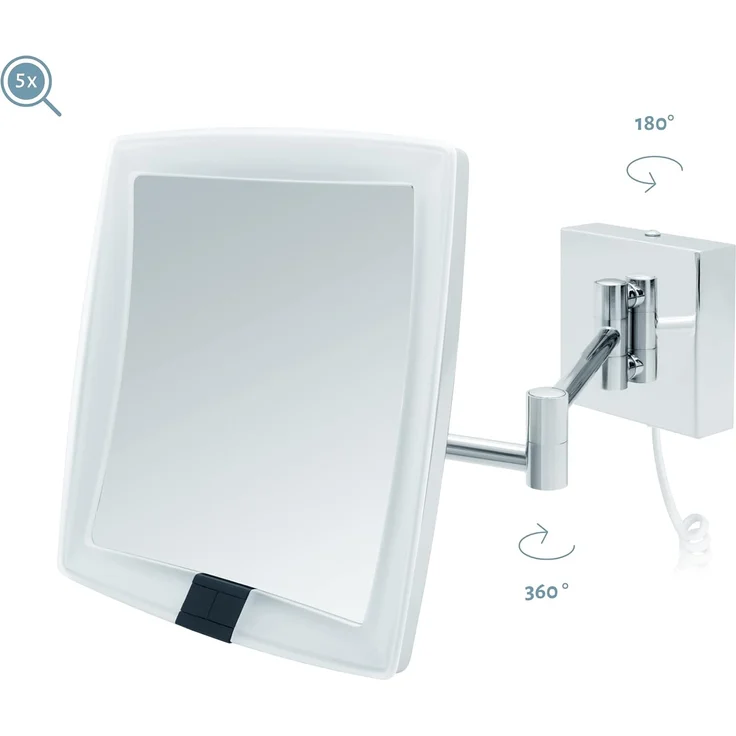 Libaro Kosmetikspiegel mit Sensor LED 5-fach Vergößerung VERONA Schminkspiegel quadratisch, Vergrößerungsspiegel 5x Bewegungssensor Wandmontage weißes Kabel Licht – Bild 2