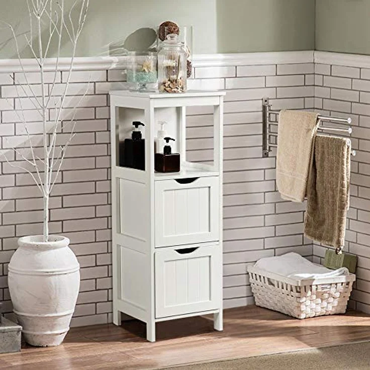 Yaheetech Badschrank, Badkommode, lackiertes Badregal weiß, Badezimmer Schrank mit abnehmbaren Schubladen, Nachtkommode, Eckkommode, 30 x 30 x 89 cm LBH – Bild 3