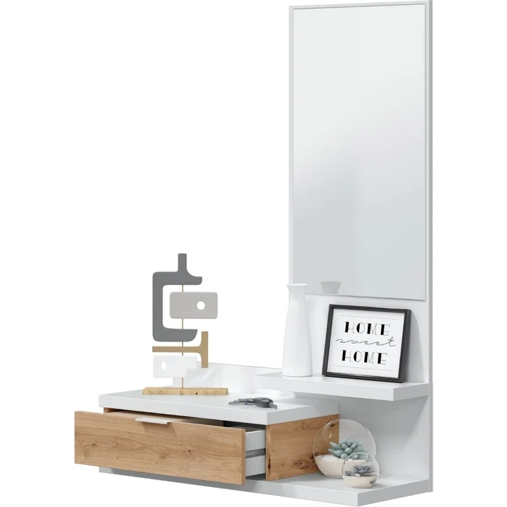 Calicosy Hängekonsole mit 1 Schublade und 1 Spiegel L81 cm - DHALIA - Weiß – Bild 3