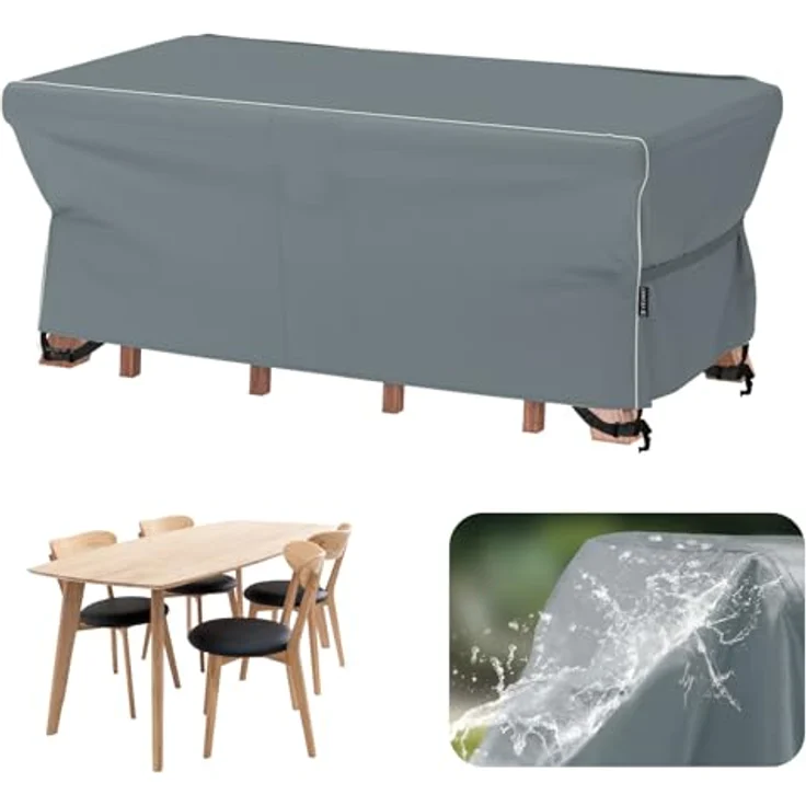 Velway Gartenmöbel Abdeckung Wasserdicht 170 x 95 x 74 cm - Winddicht Schutzhülle mit Reflektierender Streifen 600D Oxford Möbelsets Abdeckung Staubfest Abdeckhauben für Gartentisch Sitzgruppe Grau – Bild 2