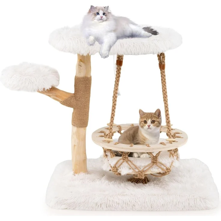KOMFOTTEU Kratzbaum Katzenbaum, mit Hängeschaukel, Plüschplattform & Kratzsäulen – Bild 5
