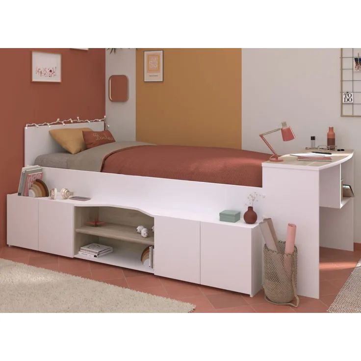 Parisot Hochbett Cleo in weiß und Eiche 90 x 200 cm