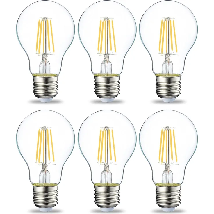 Amazon Basics LED-Leuchtmittel, Edison-Sockel E27, 4,3 W (entspricht 40-W-Glühbirne), nicht dimmbar, klares Filament, 6 Stück (1er Pack), Warmweiß