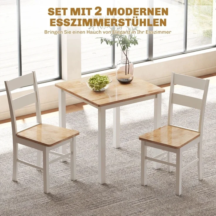 2er-Set Küchenstühle, Kautschukholz, gebogene Sprossenlehne, Weiß--Eiche--50.5x40x88.5cm--YOUDENOVA – Bild 4