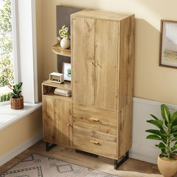 Kompaktgarderobe Holz Schwarz mit Soft-Close, Ausziehstange, Stoffpaneelen, Schubladen, modernem Flur-Organizer – Bild 5