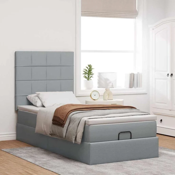 vidaXL Ottoman-Bett mit Matratze Hellgrau 80x200 cm Stoff 3313112 – Bild 3
