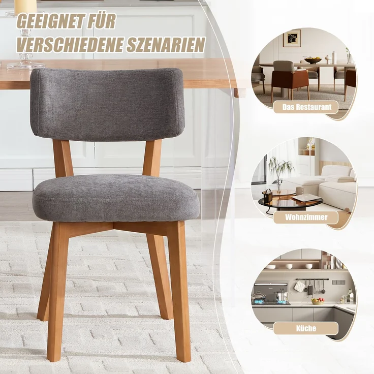 LVHOM 2er Set Esszimmerstühle Leinenstoff, Polsterstuhl aus Massivholz, belastbar bis 200 kg, Stuhl für Esszimmer, Homeoffice & Wohnzimmer, Grau – Bild 7