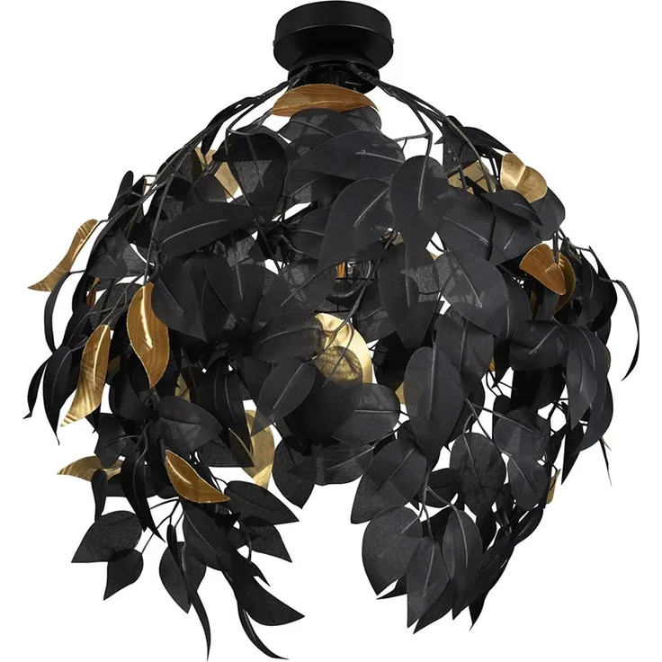 RGB LED Deckenleuchte, Blattdesign, schwarz, gold, H 58 cm